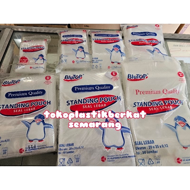 Plastik standing pouch foodgrade BluTOP premium quality / standing pouch 20x35 / standing pouch 10x1