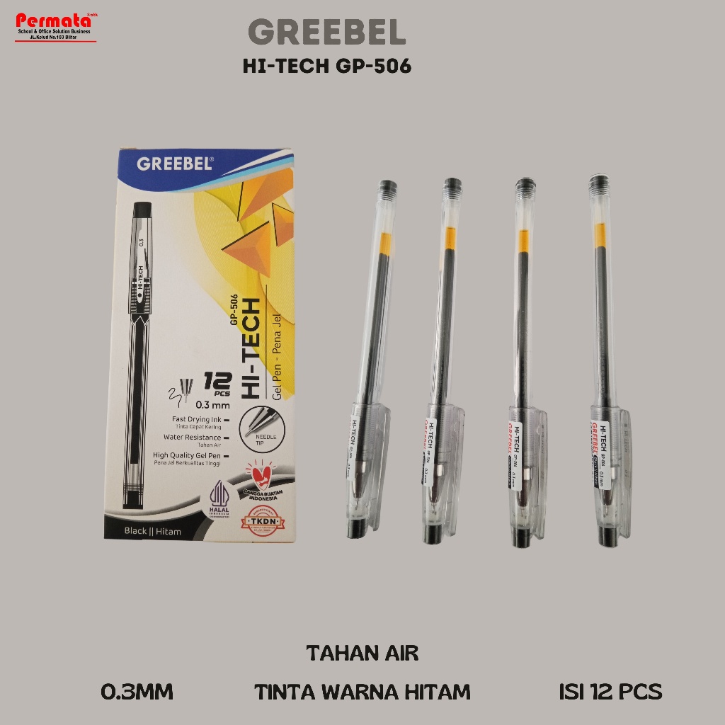 

GREEBEL PULPEN GEL / GEL PEN GP-506 HI-TECH 0.3 (12 PCS) - Tulisan Halus, Nyaman Digenggam