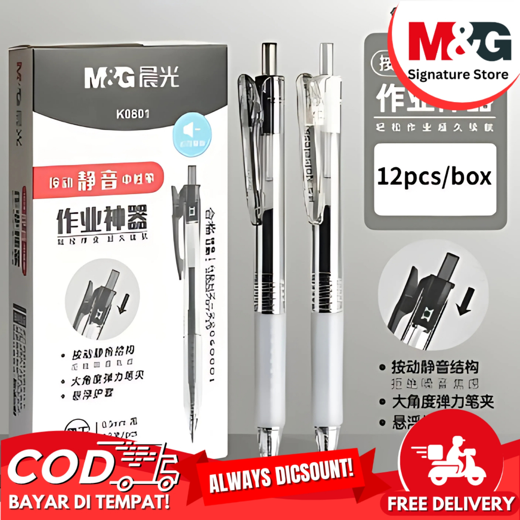 Pulpen Gel Ketebalan 0.5mm M&G Warna Putih Dan Hitam Pulpen Recretable #AGPK0801