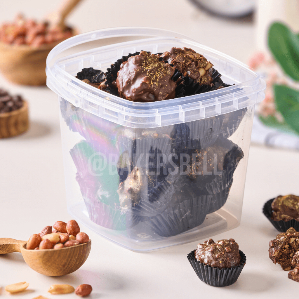 

BiteBox ROSHER BALLS Golden Dark Chocolate Bites Snack by Bakersbell - Cemilan Cookies Coklat dalam Dessert Box