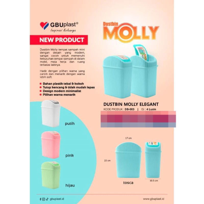 Tempat Sampah Molly / Dustbin Mini Molly / Tong Sampah Kecil / Tong Sampah Mobil