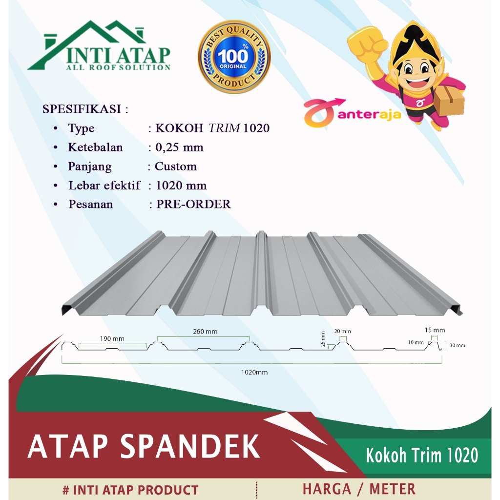 ATAP SPANDEK KOKOH TRIM 1020 TEBAL 0,30 - 0,50 MM