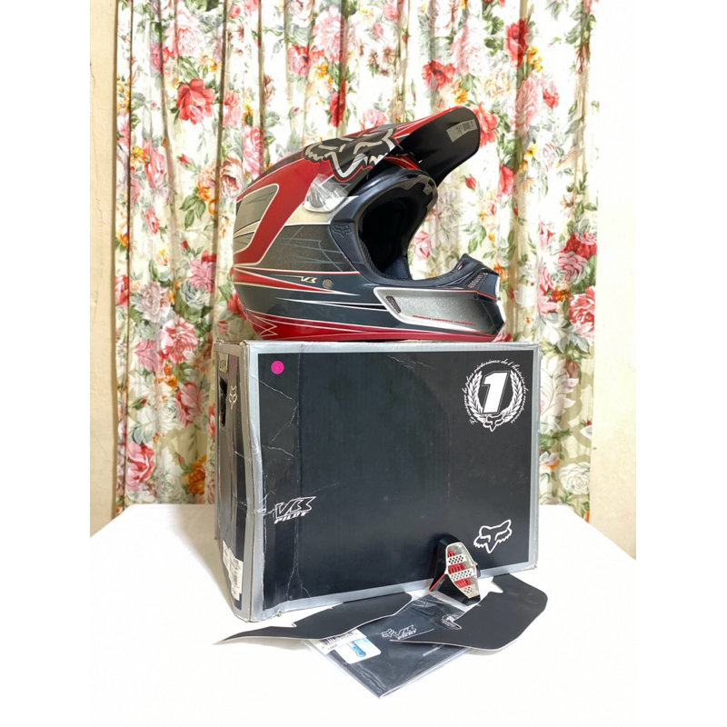 Helm Fox Racing V3 Pilot Steel Faith Silver Red series With Box (Original)