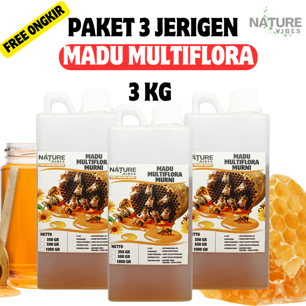 

NATURE VIBES - MADU ASLI 3 KG 100% TANPA CAMPURAN / MADU MULTIFLORA / MADU MURNI ASLI ORIGINAL 100%