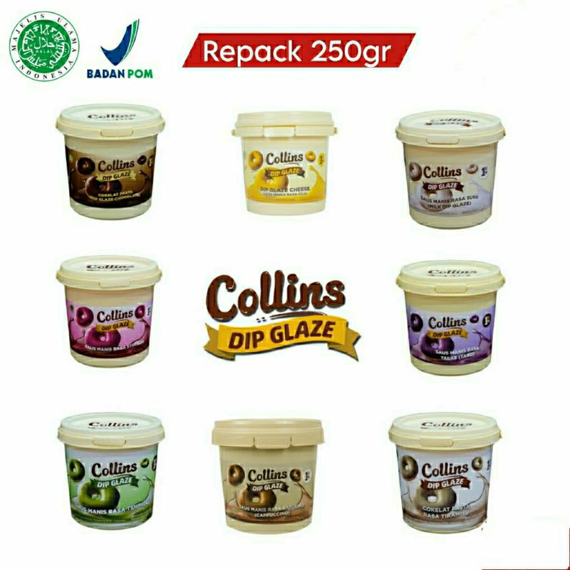 

GLAZE COLLINS Repack 250gr-Collins Dip GLAZE Donat Topping &Filling (Olesan&Isian)