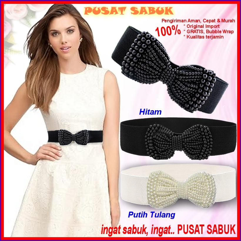 Gesper Belt Sabuk Ikat Pinggang Wanita Fashion Cewek Pita Manik Hitam Pernikahan Obi Murah Kekinian 
