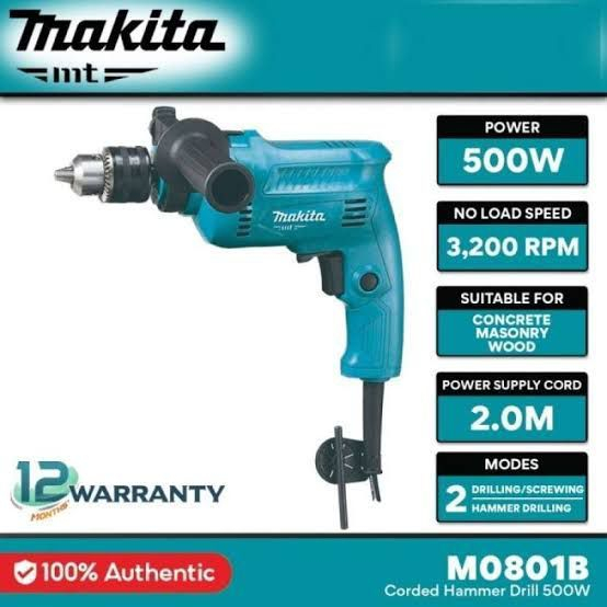 MAKITA M0801B Mesin Bor Listrik 13mm Tangan Impact Beton Bolak Balik Reversible M 0801 B M 0801B M08