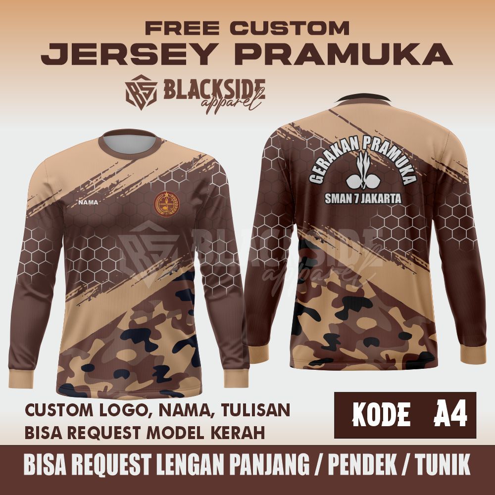 JERSEY PRAMUKA KAOS PRINTING BAJU PRAMUKA / PDH PDL  Penggalang custom gratis nama logo tulisan