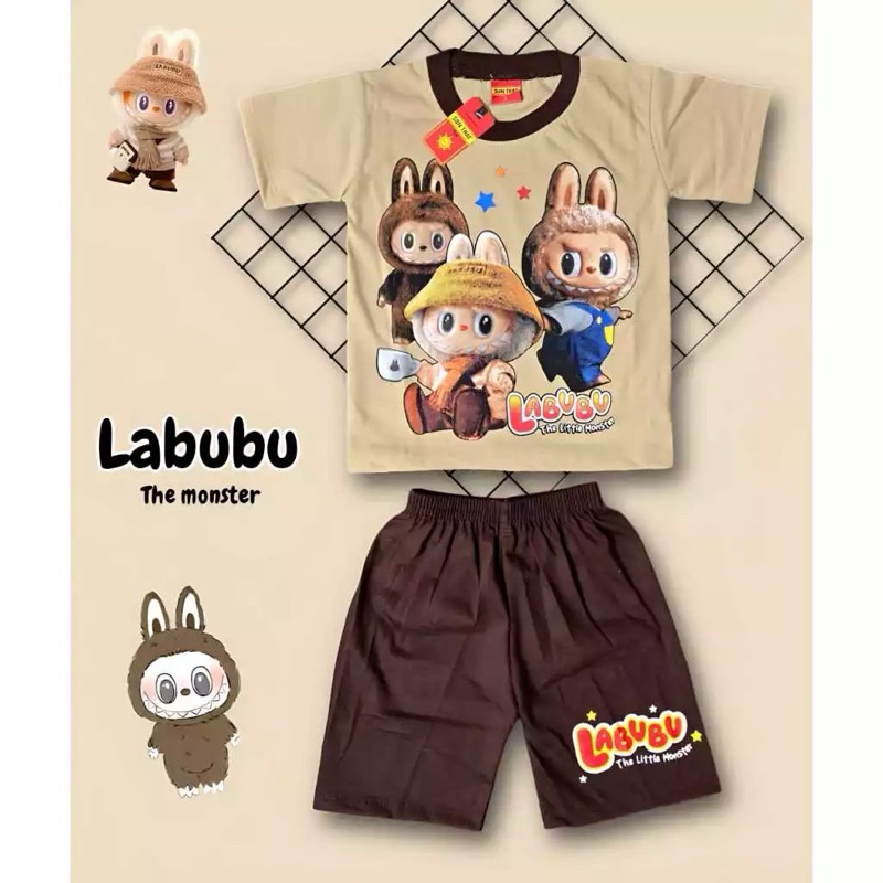 SETELAN BAJU ANAK LAKI LAKI WASH LABUBU UNTUK UMUR 2-10 TAHUN