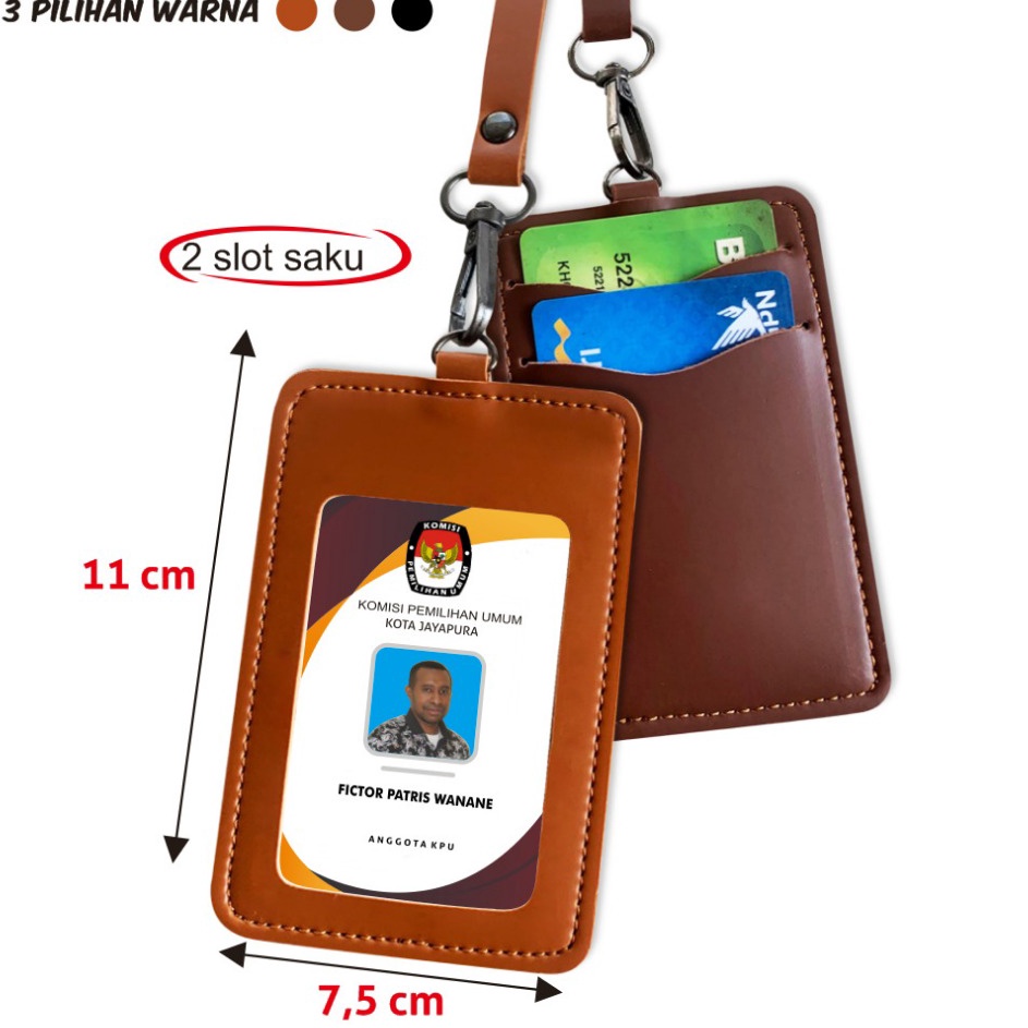 

High Quality Name Tag ID Card Kulit Holder Name Tag Lanyard Kulit 2 Slot Kartu ID Card Kulit Termurah