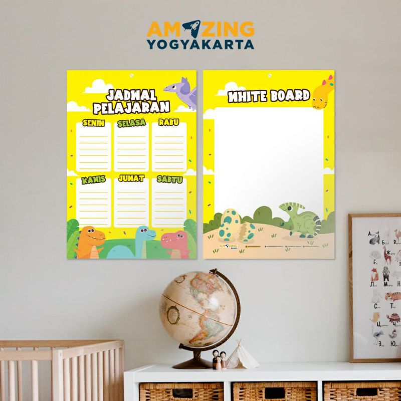 

Poster Jadwal Pelajaran 2 in 1 Bolak Balik + White Board Seri Dino