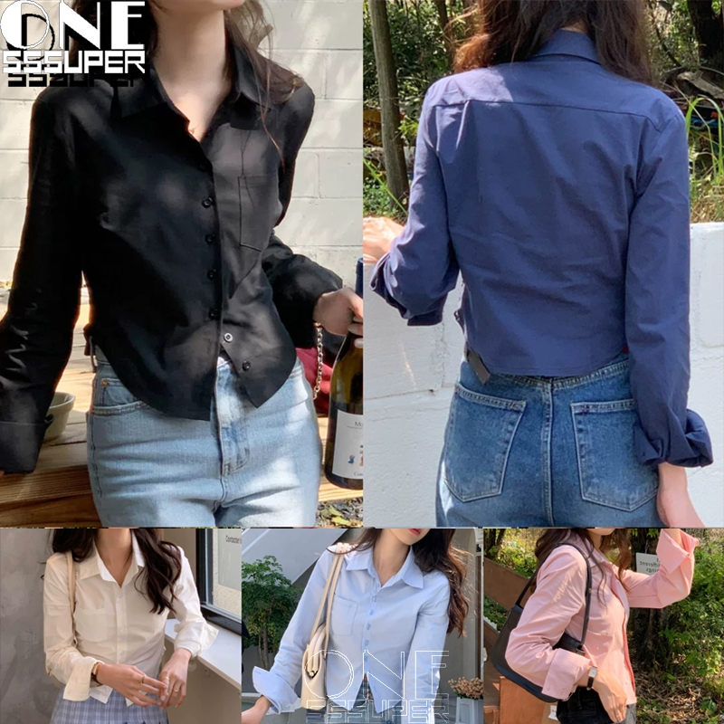 Kemeja Wanita Atasan Wanita Kemeja Kerah Kaos Kemeja Lengan Panjang Kemeja Korea Kemeja Lengan Panja