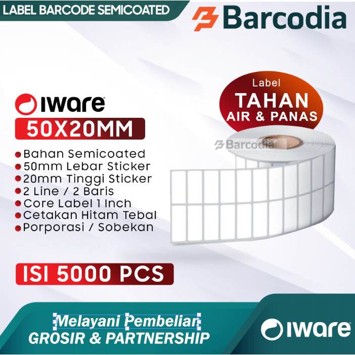 

Sticker Label Barcode Semicoated 2 line 50x20 mm isi 5000pcs