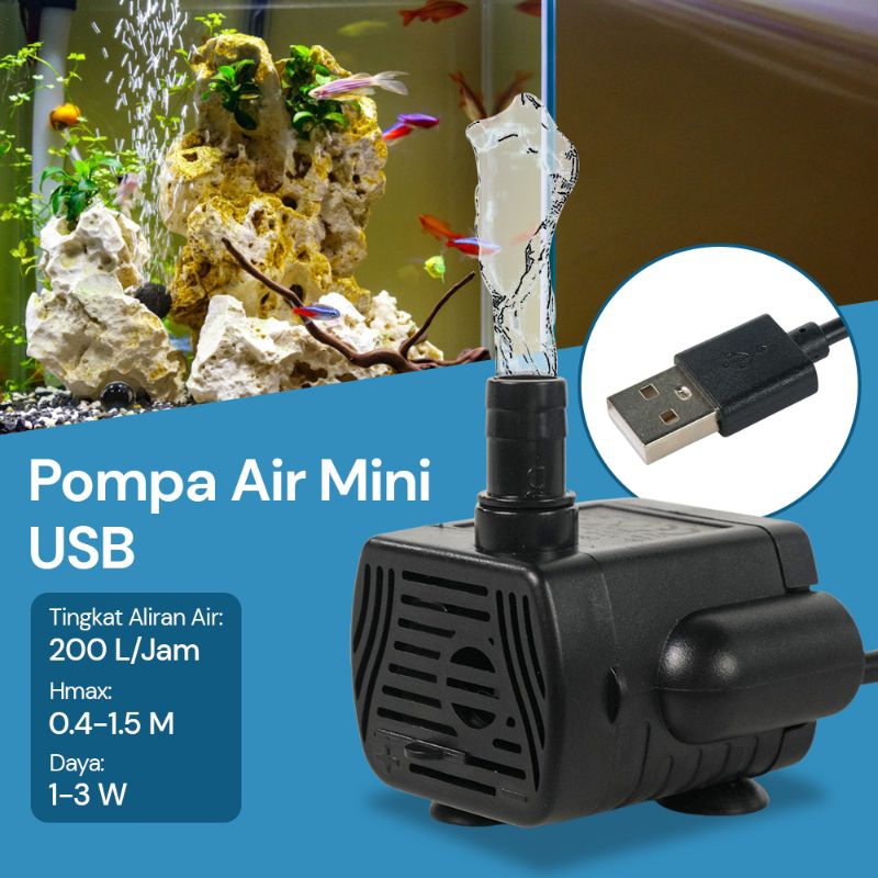 Pompa Air Mini USB Brushless Submersible Aquarium 5V 1-3 Watt 1020 Leewince