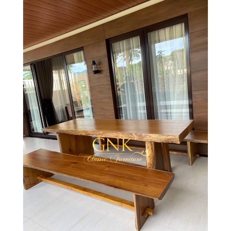 meja makan kayu jati utuh / meja jati tanpa sambung