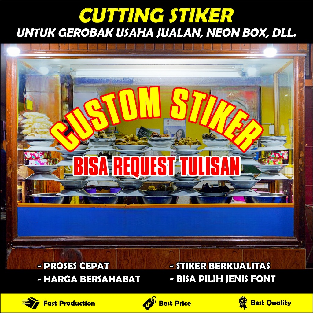 

Custom Stiker Usaha / Stiker Gerobak/ Stiker Kaca / Stiker Huruf / Stiker Etalase / Custom Nama