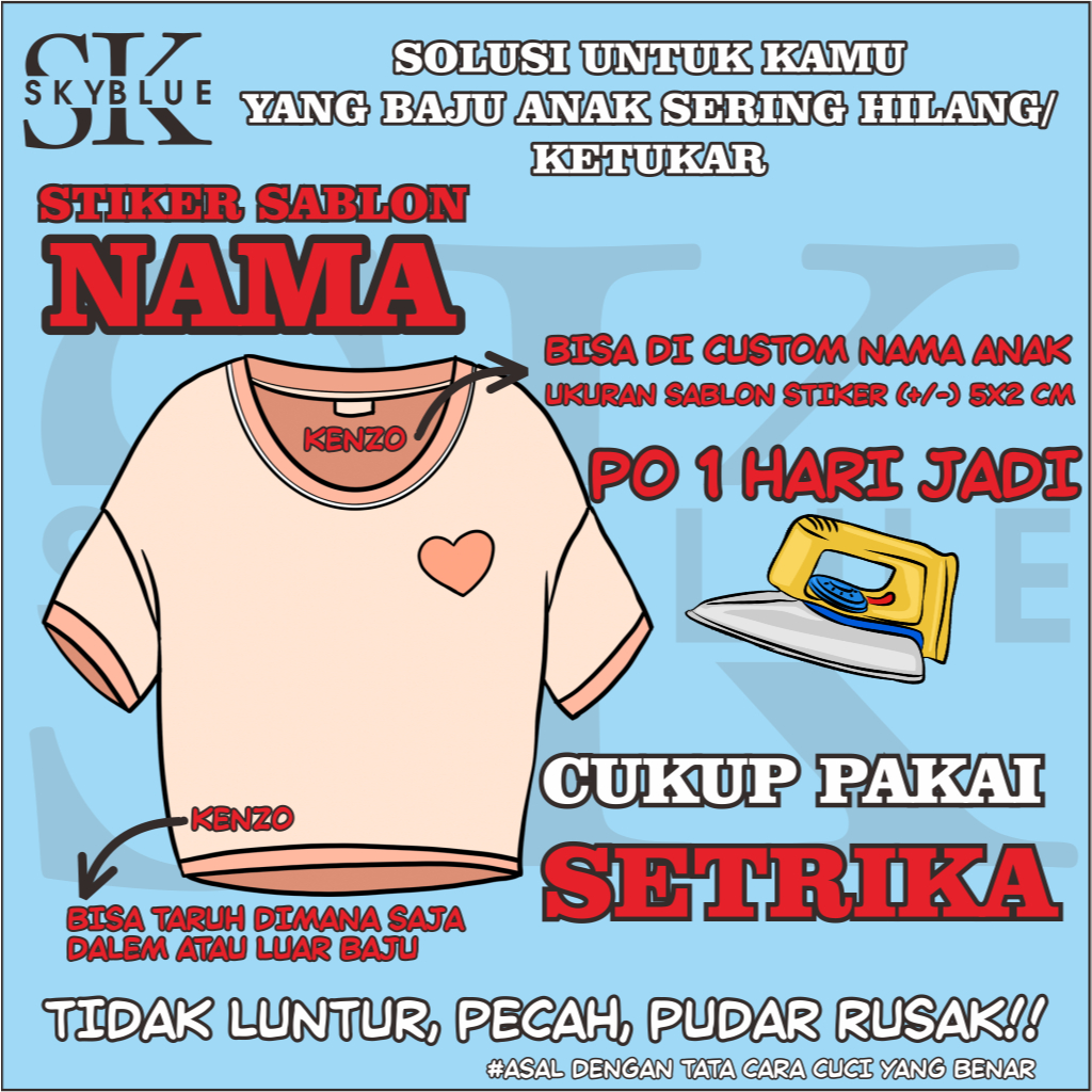 

Sticker Kain Label Nama Baju Kaos Sablon Setrika Custom Tulisan