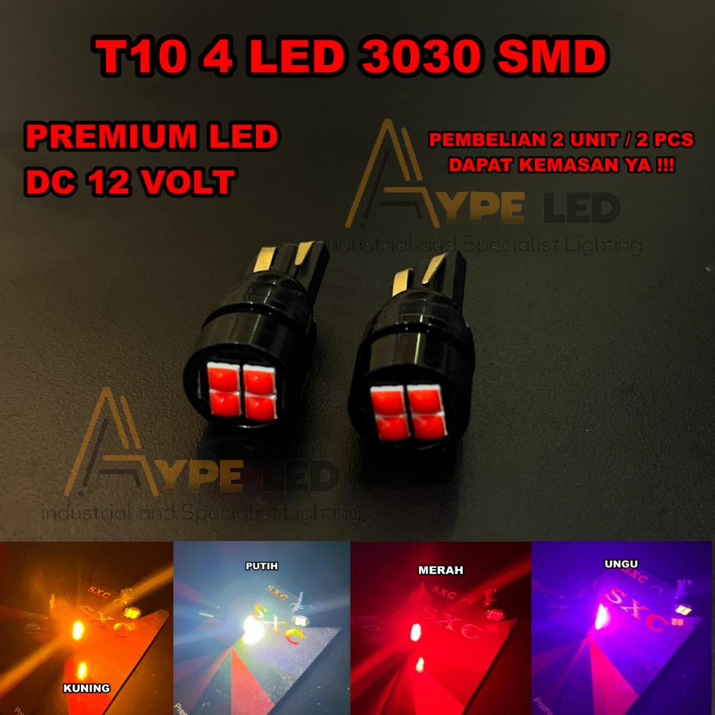 LAMPU LED T10 4 LED 3030 SMD SEIN SENJA T10 MOTOR MOBIL DC 12 VOLT PREMIUM LED CHIP TERANG