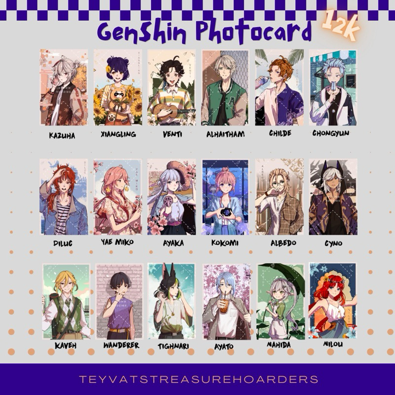 Photocard Genshin Impact Kazuha Xiangling Venti Alhaitham Childe Chongyun Diluc Yae miko Ayaka Kokom