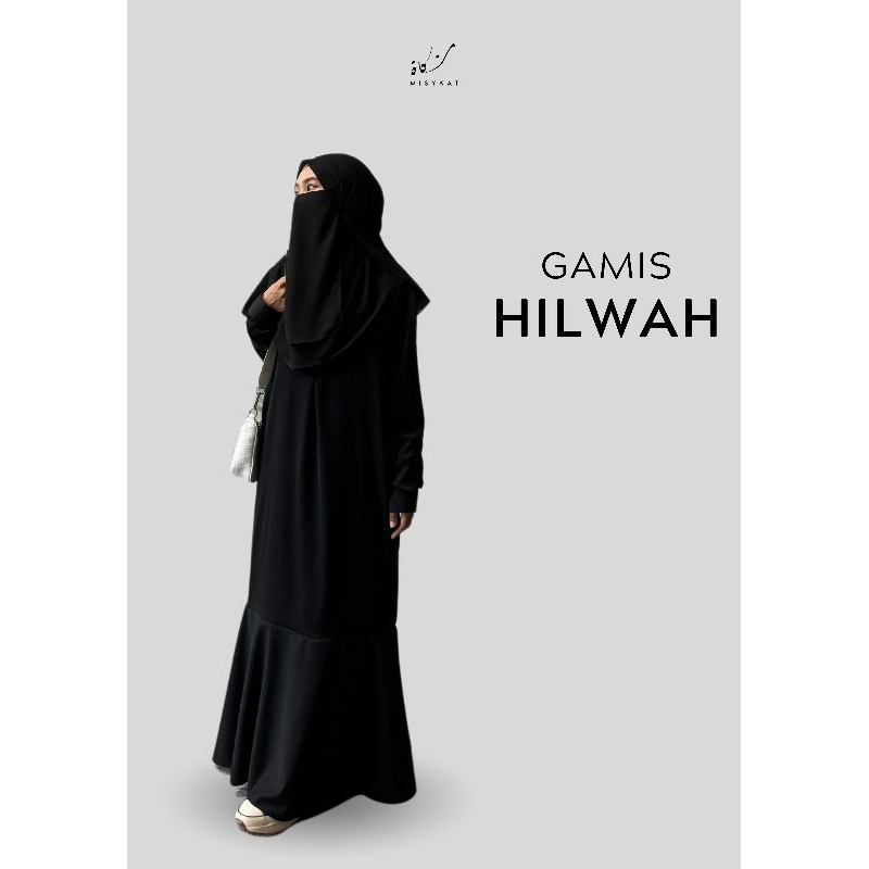 Misykat - Gamis Hilwah Hitam Polos Terbaru Premium Elegan