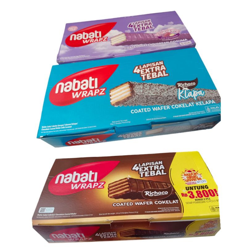 

Nabati wrapz 4 lapisan extra tebal 192g 12 bungkus @ 16g VarianCoated wafer cokelat kelapa Coated wafer korean goguma Coated wafer cokelat