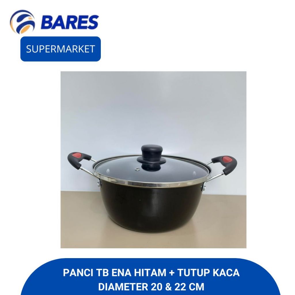 Panci Enamel Tb Hitam + Tutup Kaca Diameter 22 & Diameter 24 Cm | Panci Kuah
