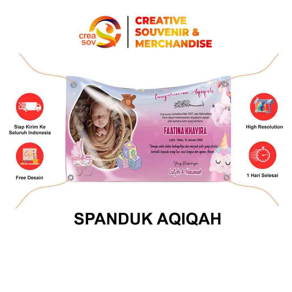 Creasov - Cetak Spanduk Aqiqah Banner Backdrop Bayi Custom Spanduk Aqiqah Kelahiran Murah