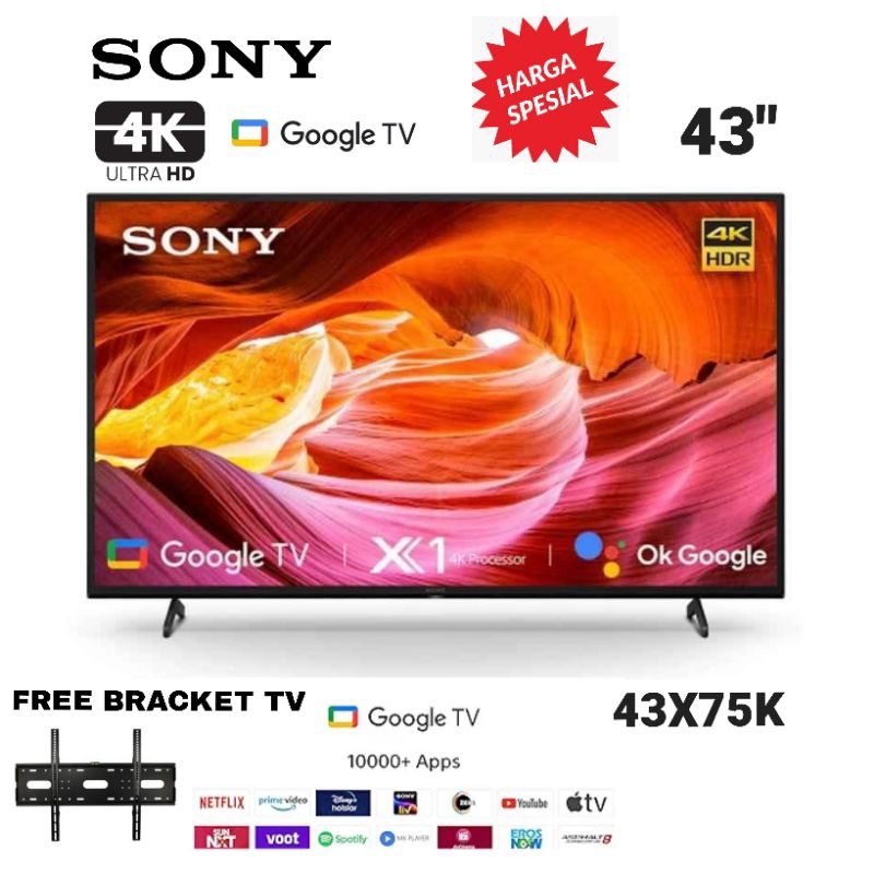 SONY 4K UHD Google TV 43 Inch - BRAVIA 43X75K Dolby Vision 4K HDR X1 4K Processor Garansi Resmi