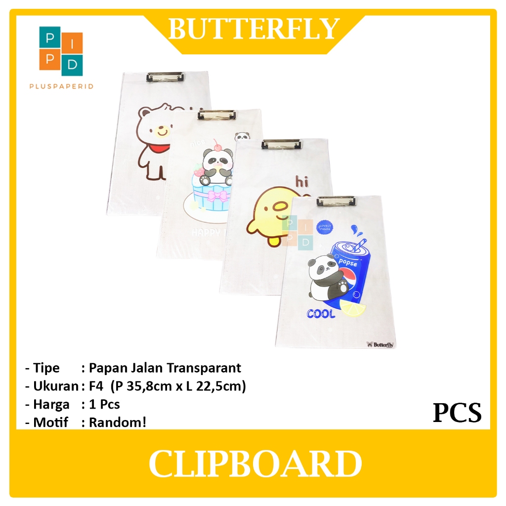 

Butterfly - Clipboard Transparant Motif Random Papan Jalan F4 - Pcs