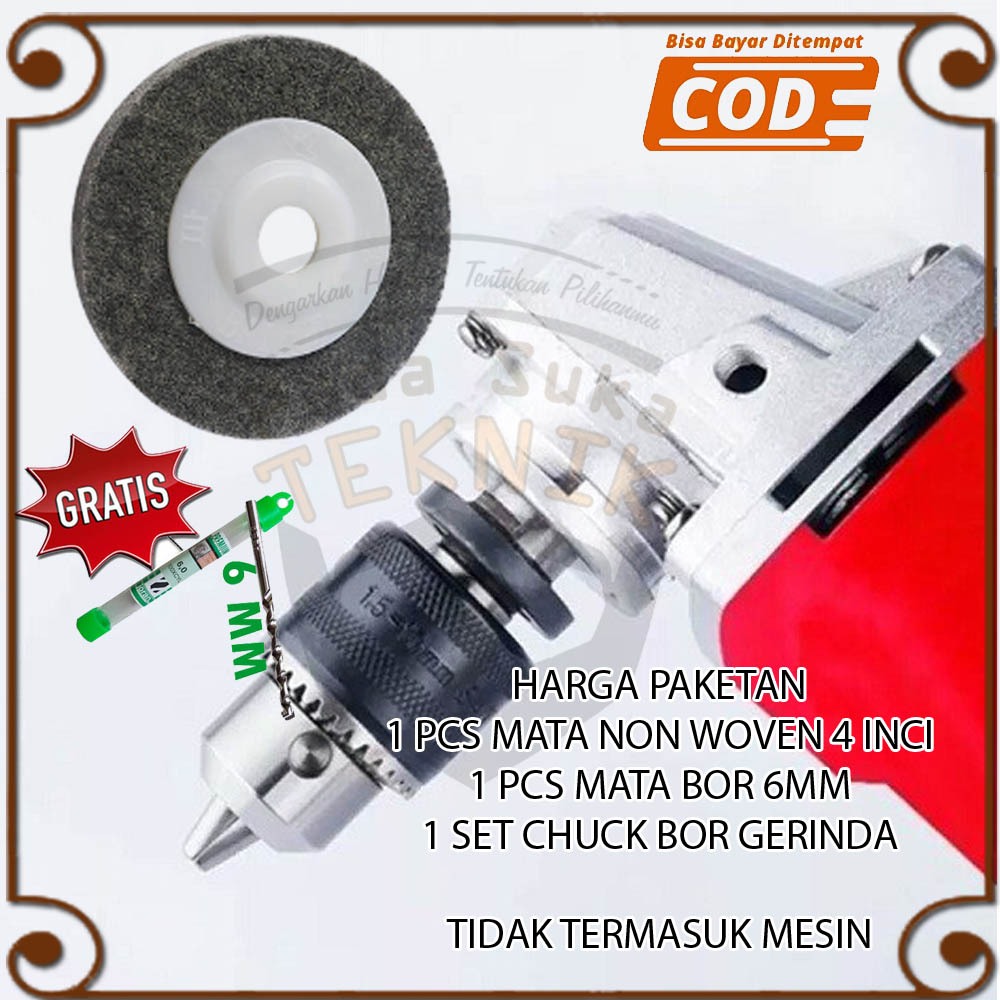 Mata Poles Stainless Non Woven + Konverter Kepala Chuck Grinda Tangan Adapter Bor Ke Gerinda