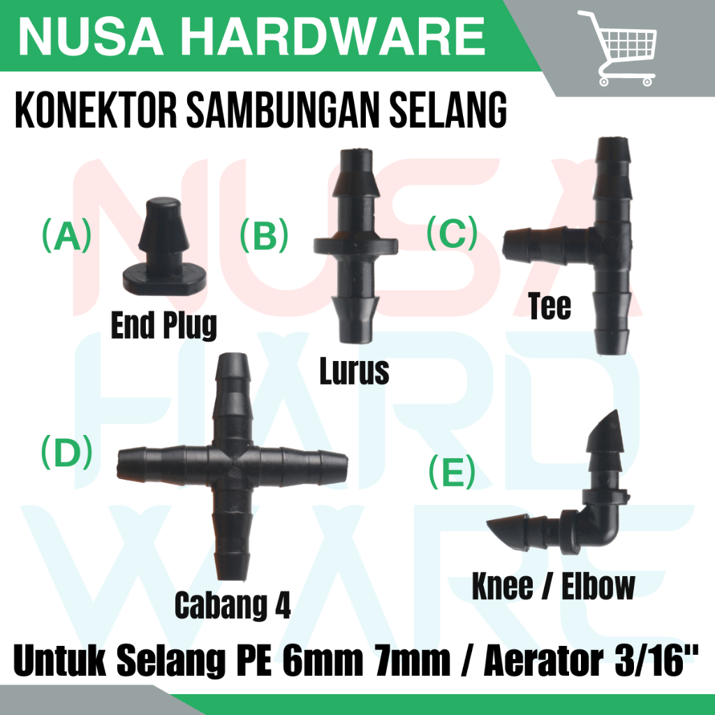 Nepel Konektor Sambungan Selang PE 7mm PE 6mm Aerator 3/16" Tee T Cabang 3 / Joiner Lurus Straight /