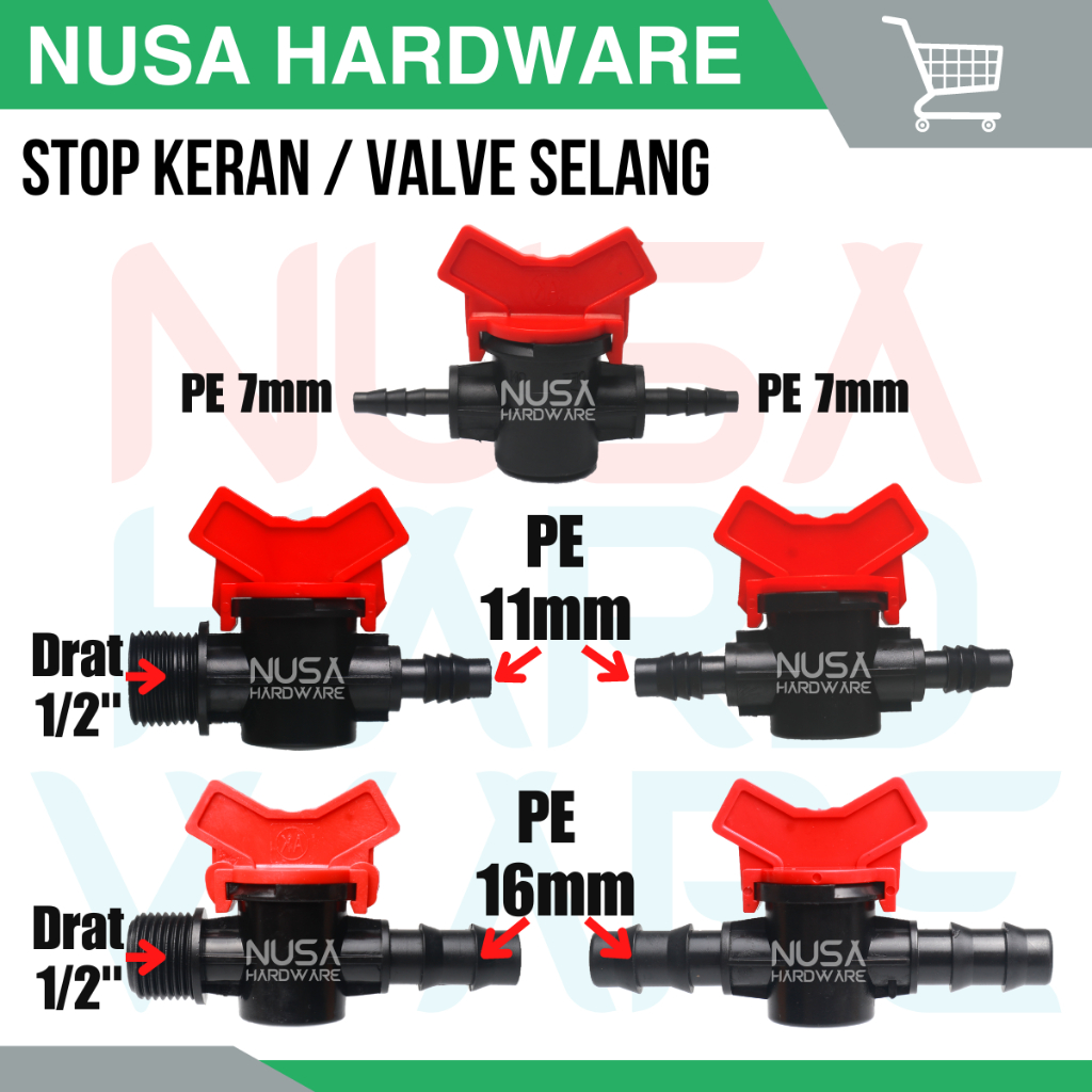 Stop Keran Selang Air PE 6mm 7mm 11mm 16mm Selang 5/16 3/8 1/2 Inch Benang Bening Drat Luar 1/2 Inci