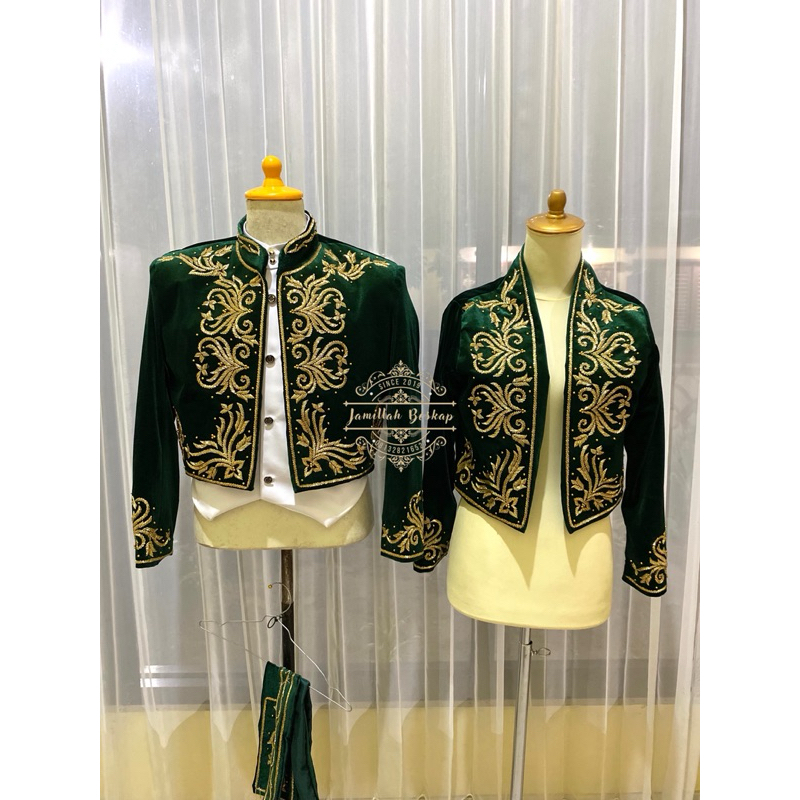 Beskap pengantin bludru hijau botol || Beskap bludru || Beskap couple set || Beskap couple pengantin