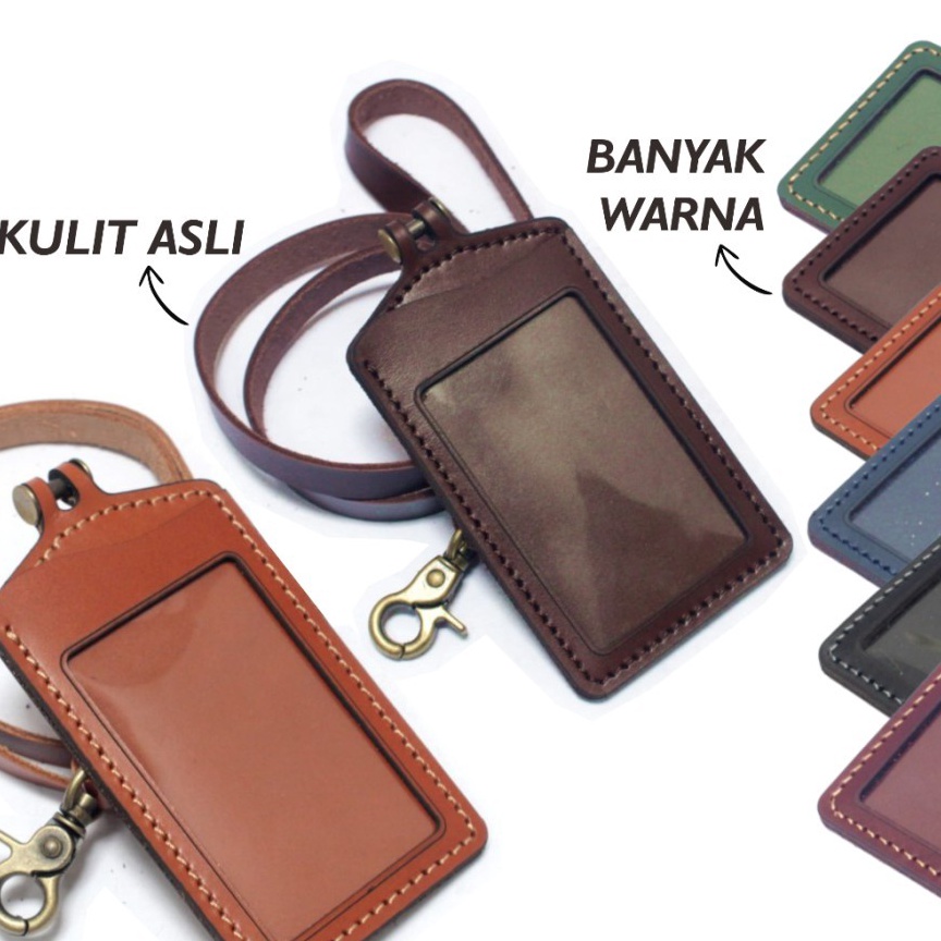 

Murah Meriah Gantungan dompet ID card kulit coklat tali id card holder model palang