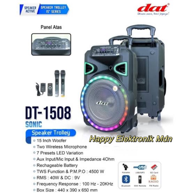 DAT Speaker Portable DAT DT-1508 DAT DT1508 DAT Speaker 15 Inch Speaker Full LED RGB + 2 Mic Wireles