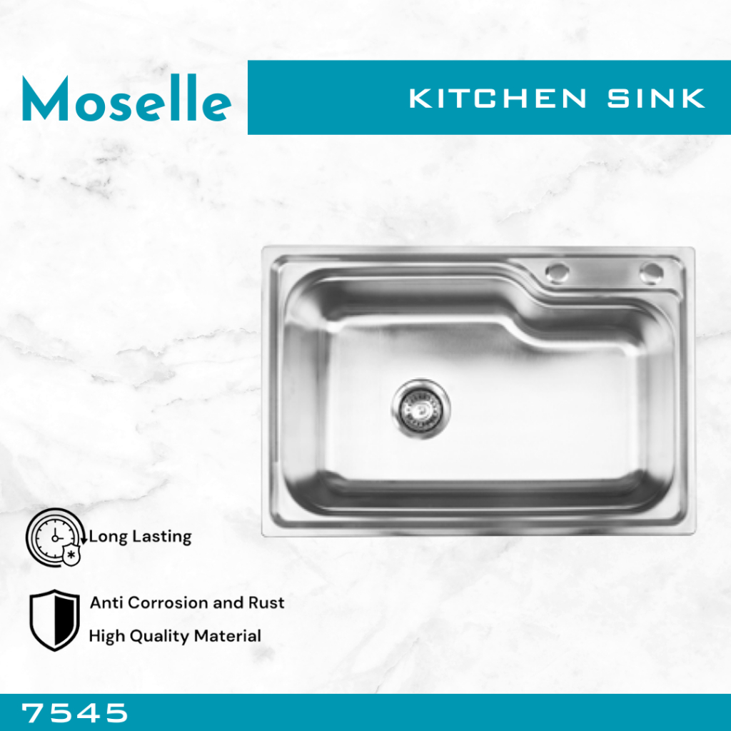 MOSELLE Bak Cuci Piring Dapur Kitchen Sink Stainless Steel Wastafel Paket Afur Selang 7545 8050 9345
