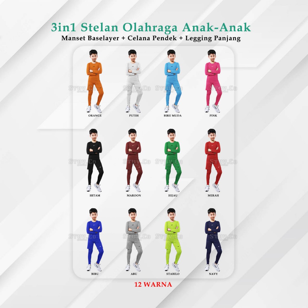 COMBO 3IN1 SETELAN MANSET KIDS ANAK CELANA LEGING PANJANG CELANA KOLOR PENDEK