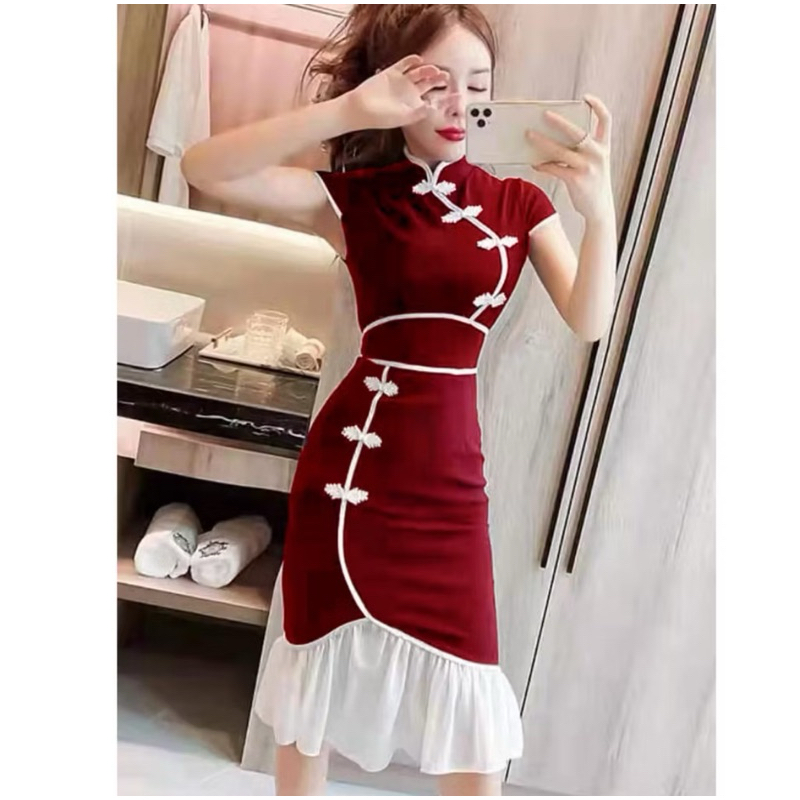 Dress Cheongsam Hortensia TM 0983 gaun wanita import acara imlek chinese model korean fashion sexy b