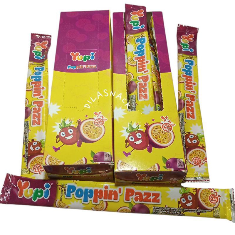 

Beru permen Yupi Poppin' Pazz 1 box isi 12 saset Poppin paz yupi rasa buah markisa