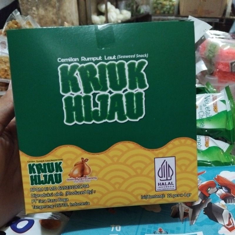 

Kriuk Hijau Cemilan Rumput laut Rasa Ayam Goreng 1 pack