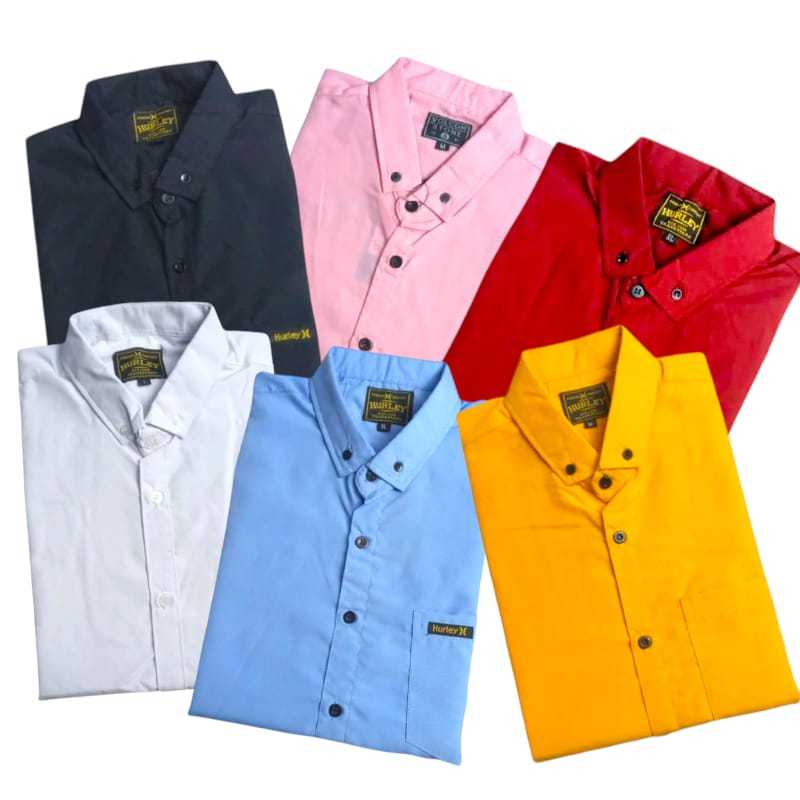 Kemeja Polos Lengan Pendek Baju Pria Keren Hem Cowok Distro Putih Hitam Katun  Slimfit