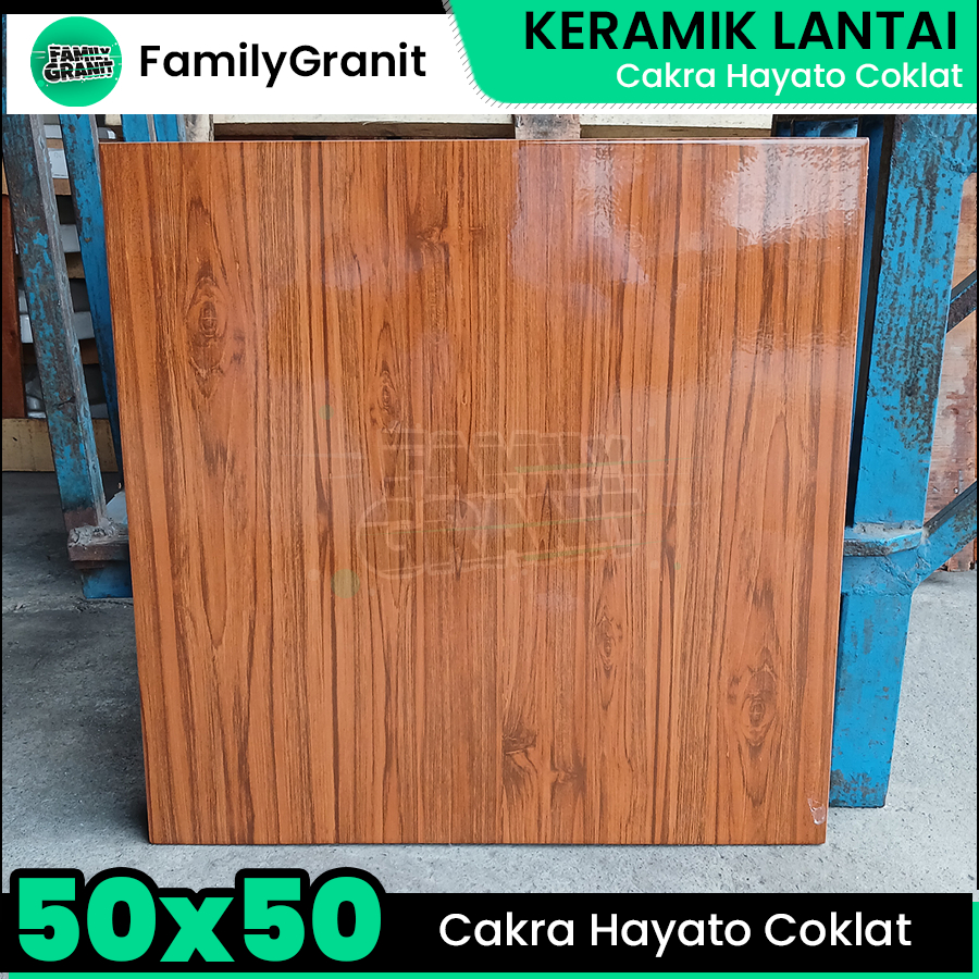 Keramik Motif Kayu 50x50 Cakra Hayato Coklat Lantai Kamar/Teras Glossy