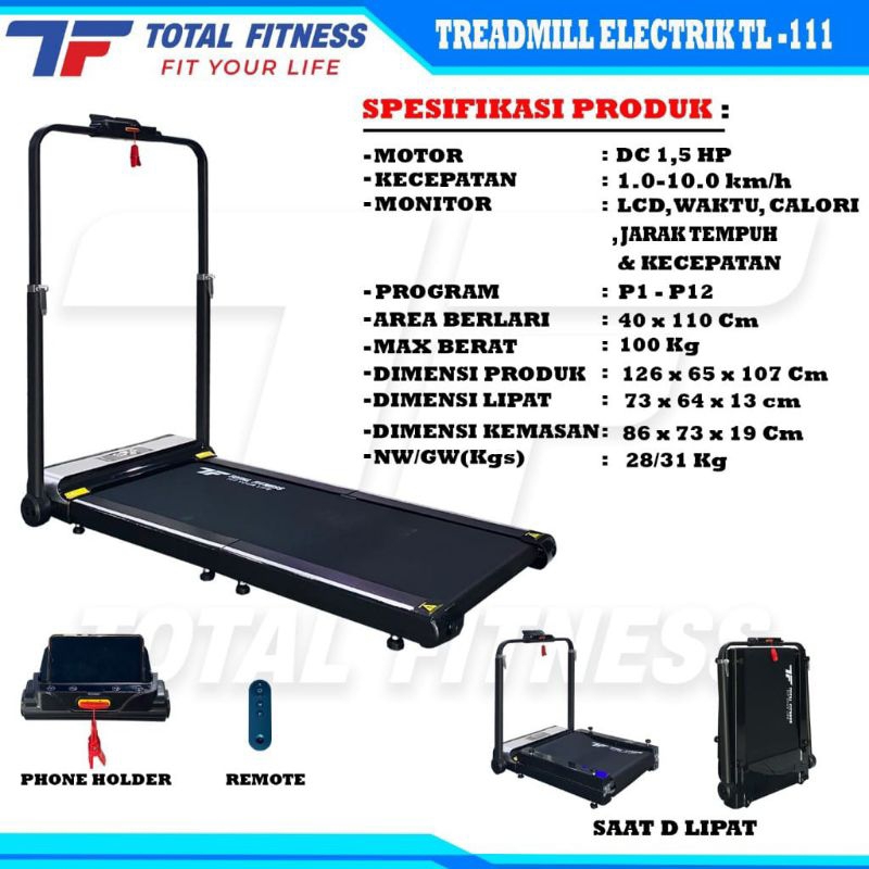 Treadmill Elektrik Pad portable Lipat TL 111 Running Walking pad