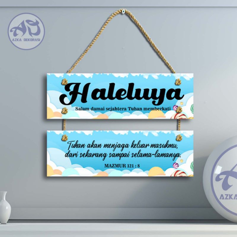 Hiasan Gantung Rohani Ucapan Haleluya di pintu rumah Kristen / Hiasna kristen / mdf hijau / tali ram
