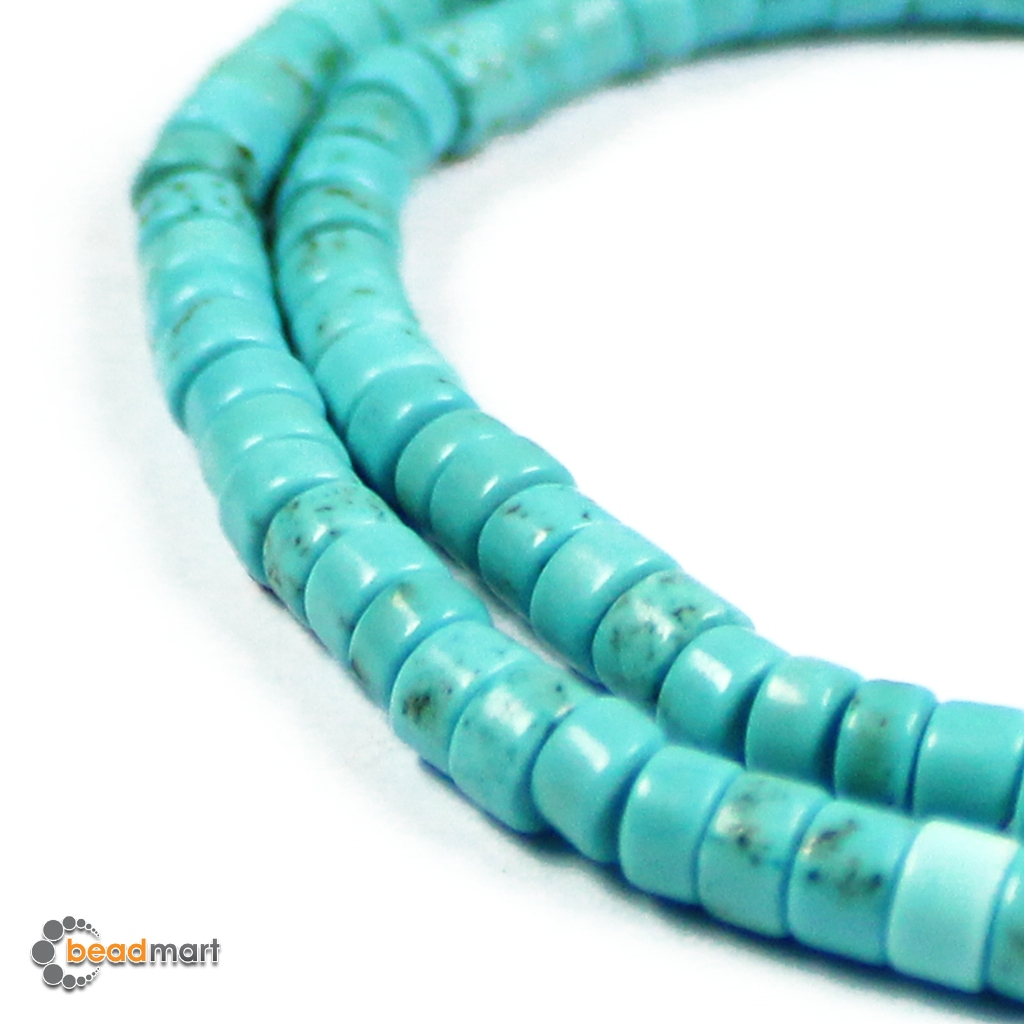 Manik Batu Alam, Heishi, 3/5mm, Turquoise, 1 Renteng, Bahan Aksesoris