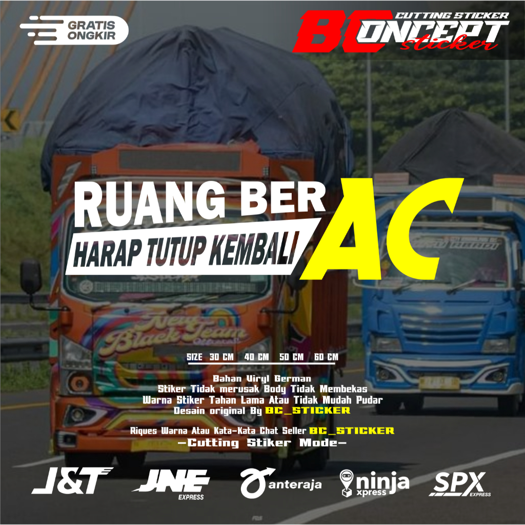 Stiker truk kata-kata ruang ber ac harap di tutup kembali cutting Stiker variasi kaca mobil truk pic
