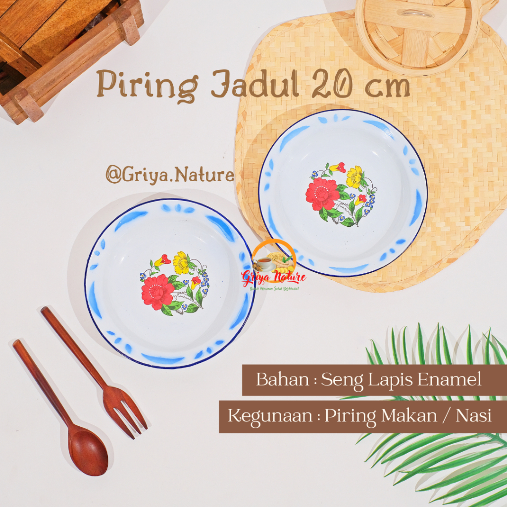 GRIYA NATURE [COD] Piring Jadul Bunga 20cm | Piring Seng Jadul | Piring Enamel Tebal Premium | Pirin