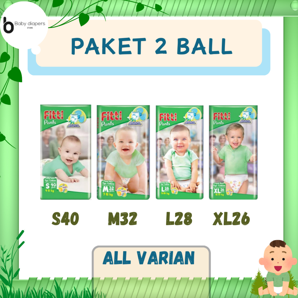 Terlaris 2 ball pampers FITTI pants S40, M32, L28, XL26 nyaman di kulit