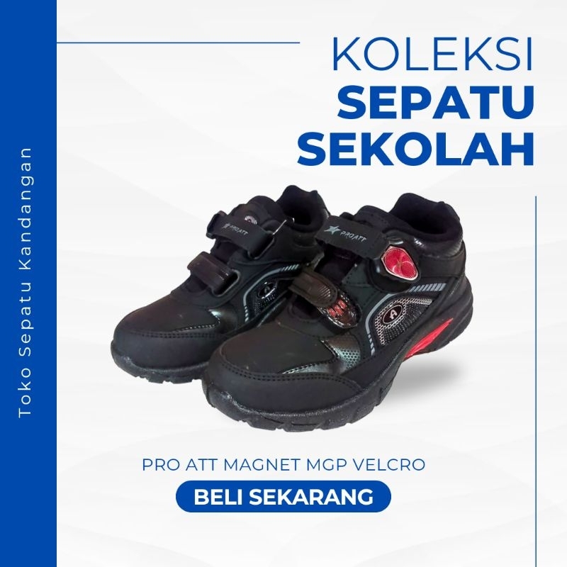 Sepatu Magnet Anak Sekolah Hitam Pro ATT MGP Anak TK SD Original