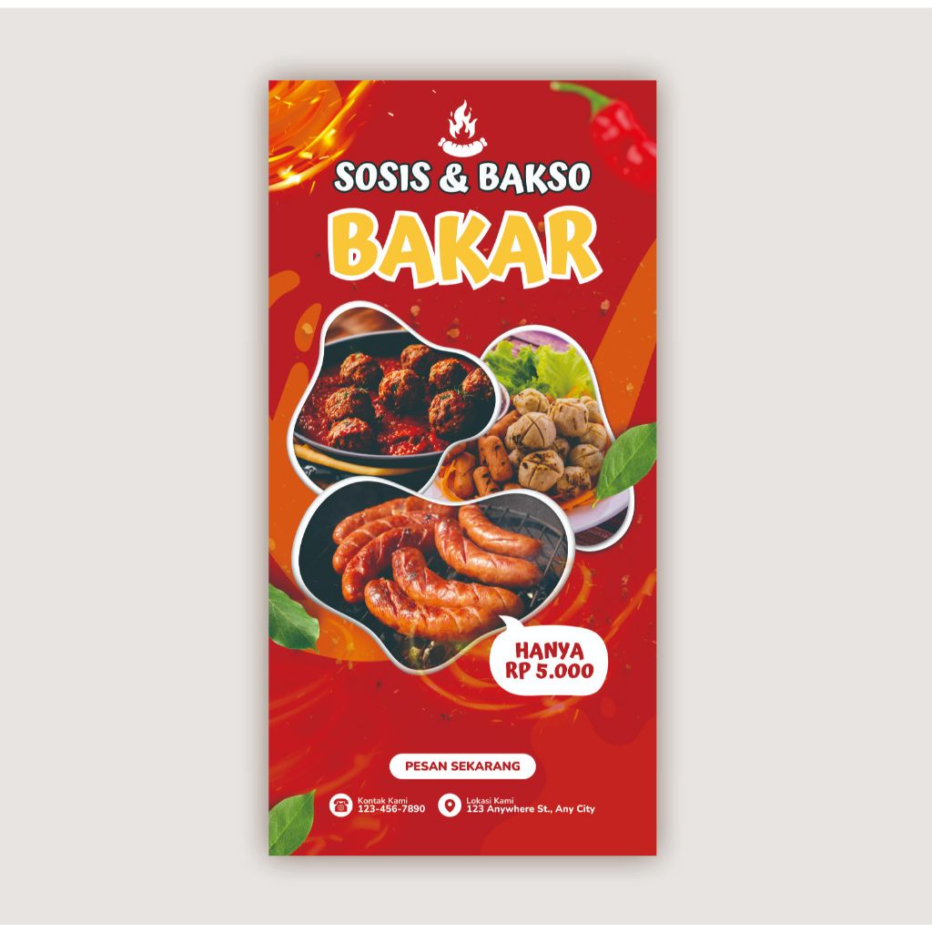 BANNER jualan SOSIS BAKAR DAN PENTOL BAKAR - DESAIN MENARIK - DAPAT 2 BANNER